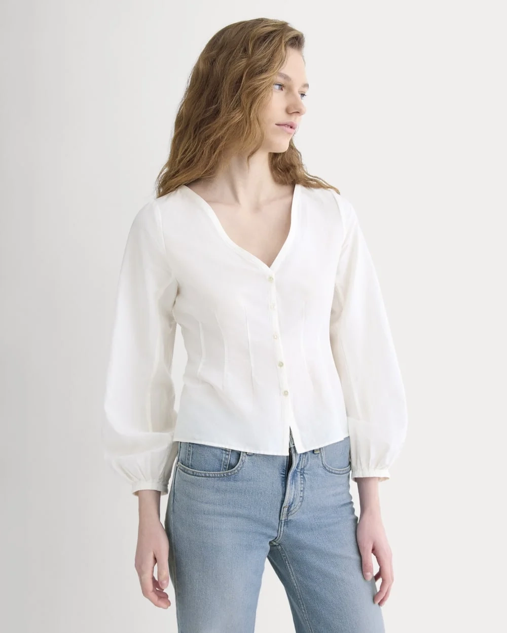 Balloon Sleeve Top in Cotton Silk | Bone (3)