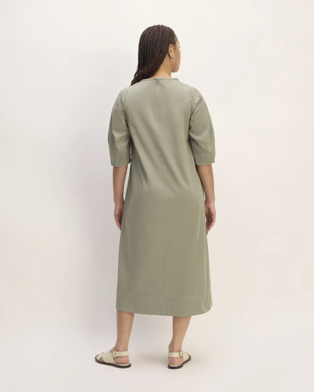 The Short-Sleeve Puff Midi Dress | Sage Green (6)