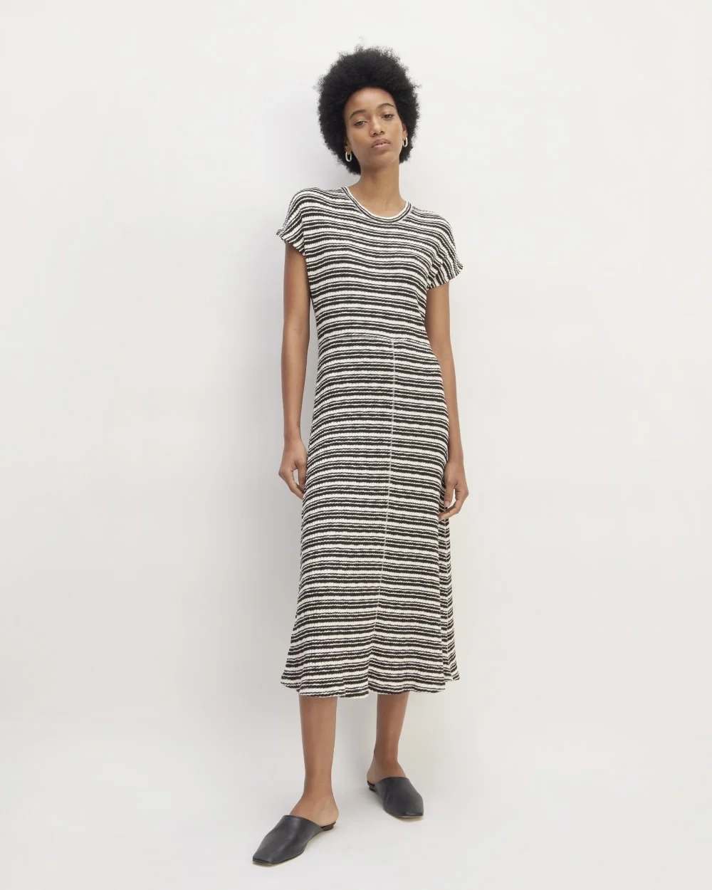 The Rib-Knit Cap-Sleeve Midi Dress | Bone / Black