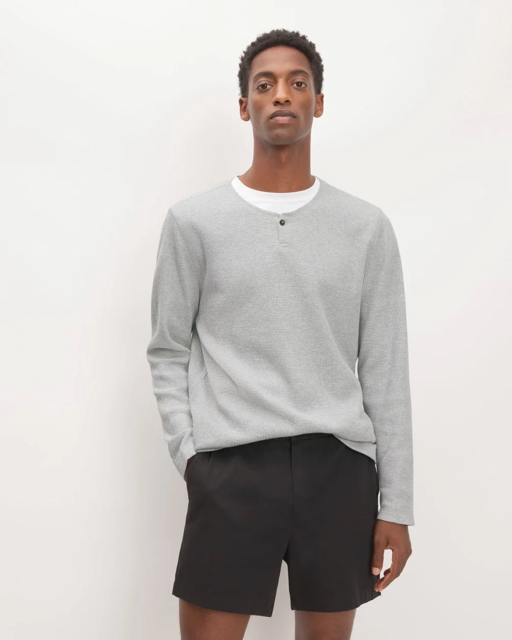The Waffle Long-Sleeve Henley | Light Grey Donegal