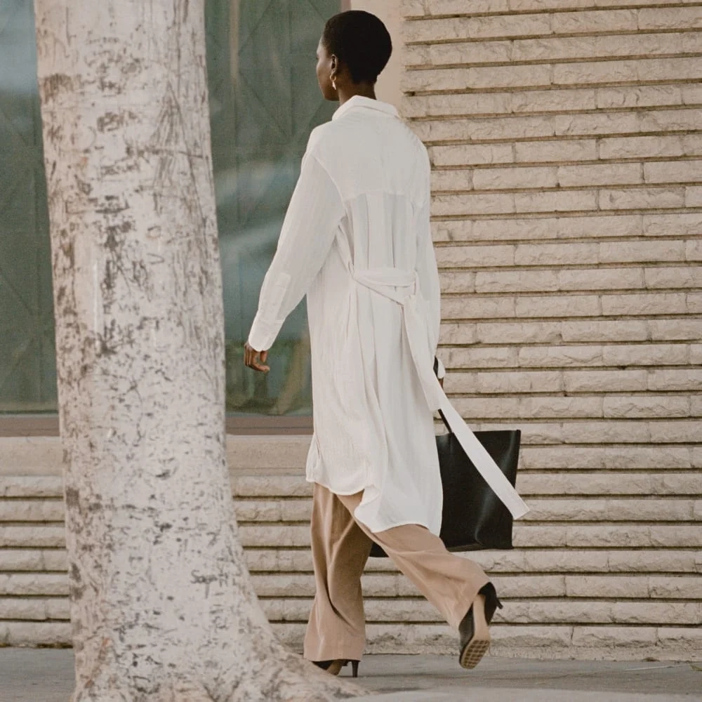 The City Stripe Draped Shirt Dress | Bone (3)