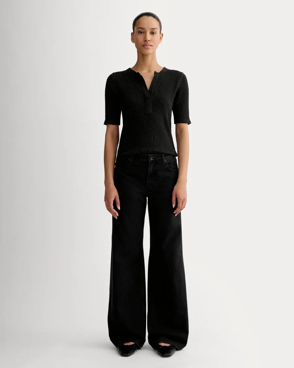 The Rib-Knit Short-Sleeve Henley | Black (3)