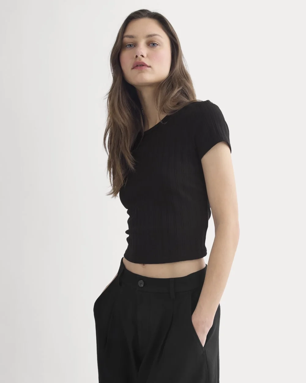 Cropped Crew in Pointelle | Black (4)