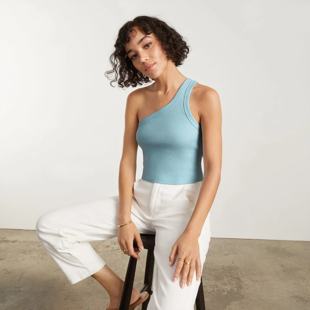 The Ribbed One-Shoulder Tank | Ice Blue (2)