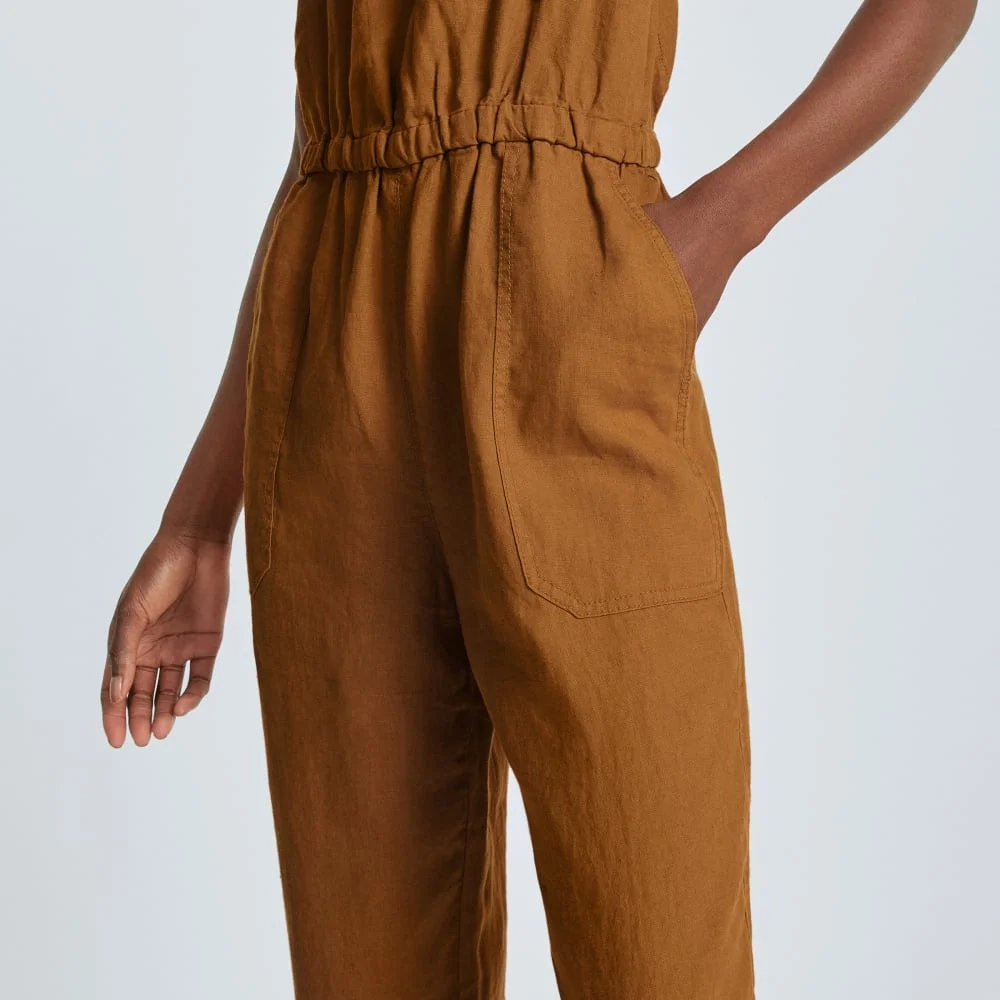 The Linen Shoestring Jumpsuit | Tawny Brown (3)