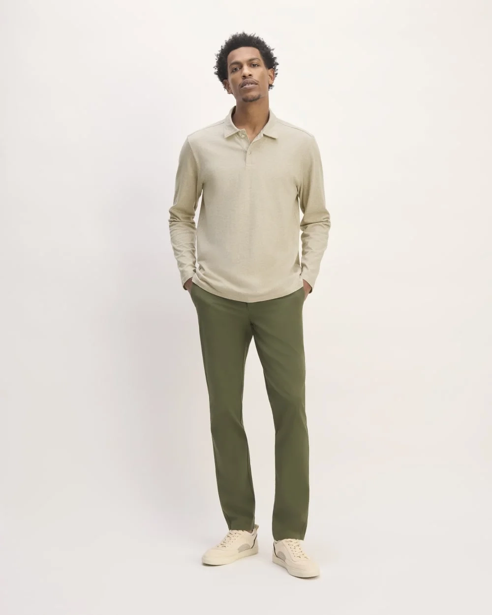 The Premium Weight Long-Sleeve Polo | Heather Oatmeal (4)
