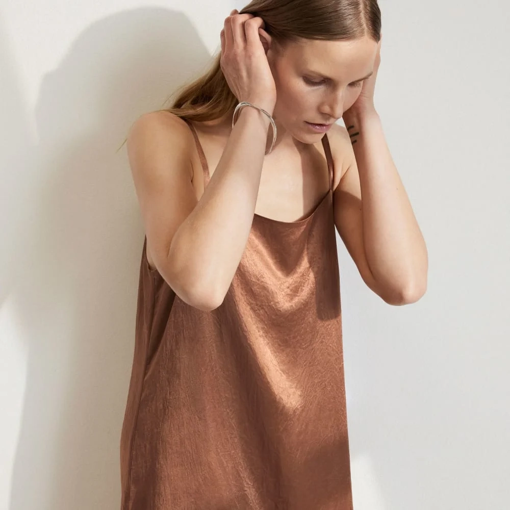 The Satin Square-Neck Slip Dress | Carob Brown (4)