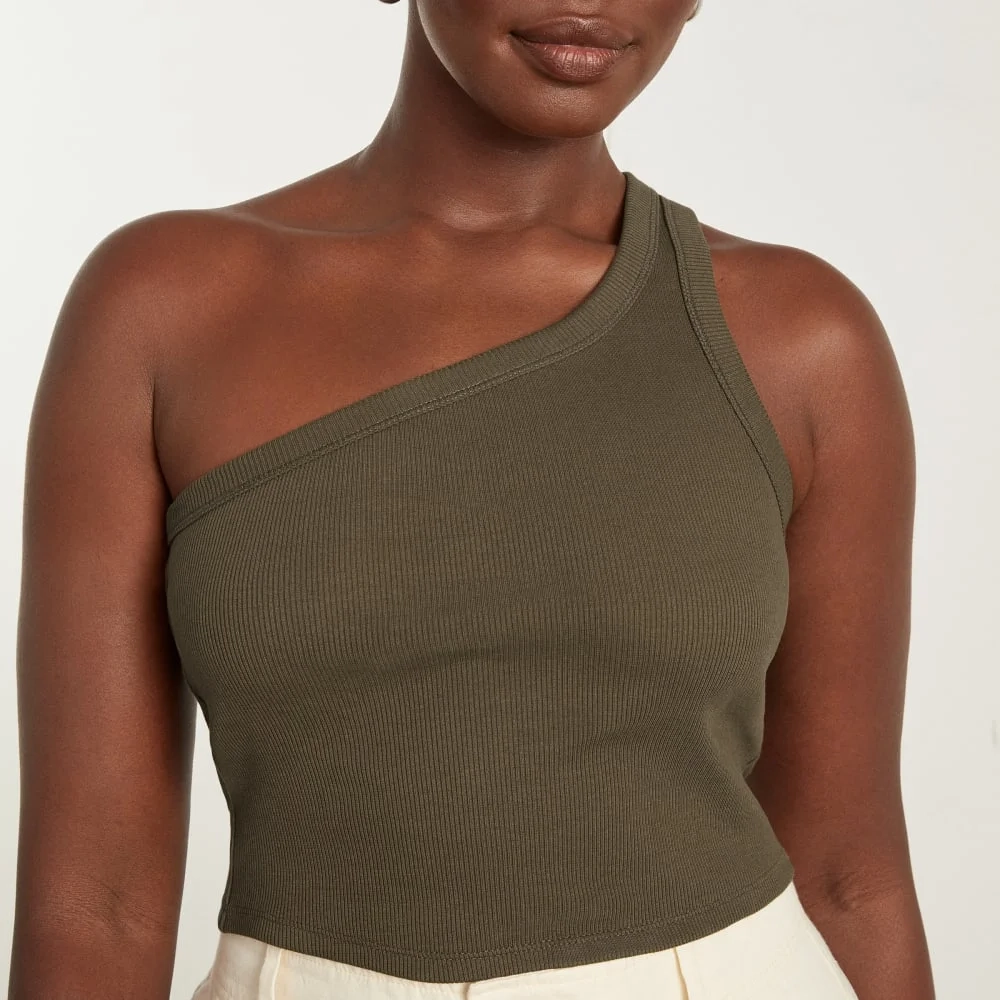 The Ribbed One-Shoulder Tank | Beech (3)