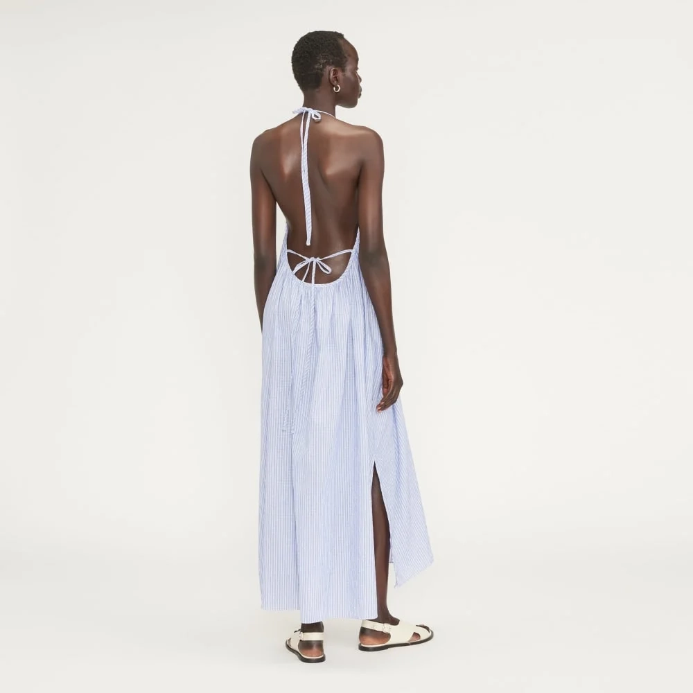 The Tie-Back Halter Dress | Mazarine Blue / Optic White (5)
