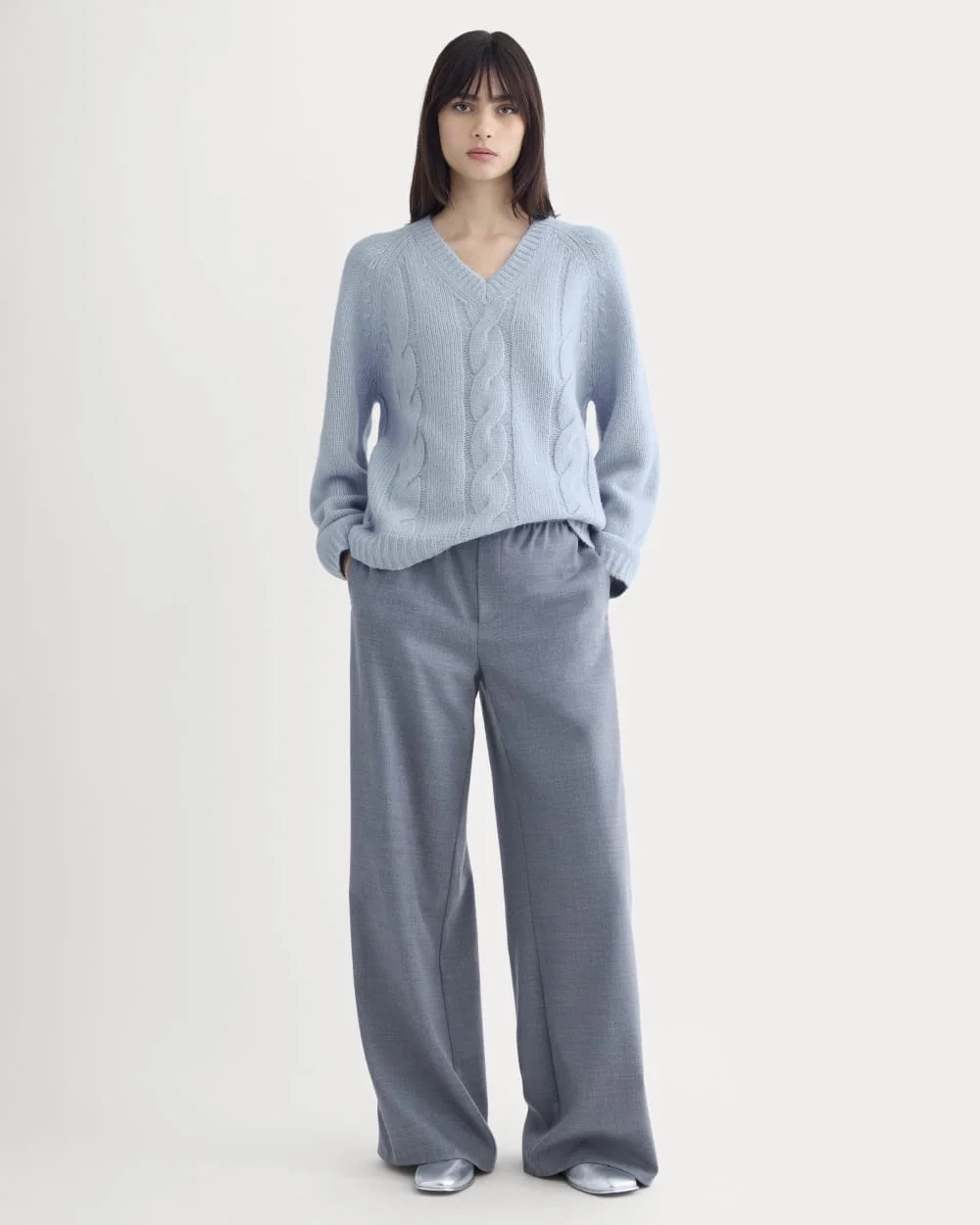 Cloud Cable V-Neck Sweater | Forever Blue (5)