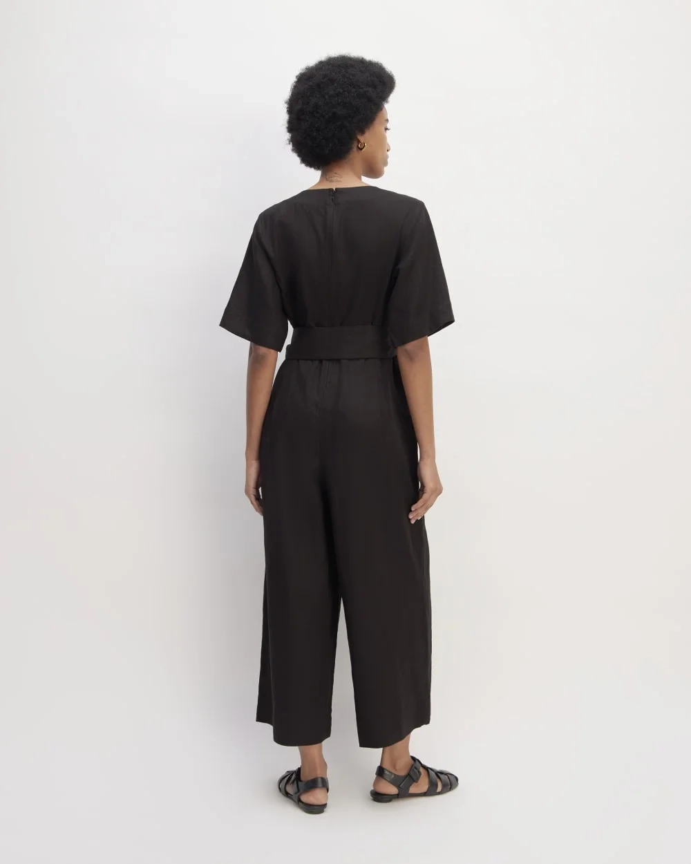 The Wrap Jumpsuit in Linen | Black (3)