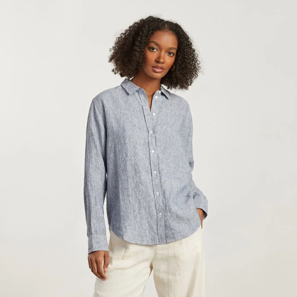 The Must-Have Shirt in Linen | Blue Pinstripe (4)