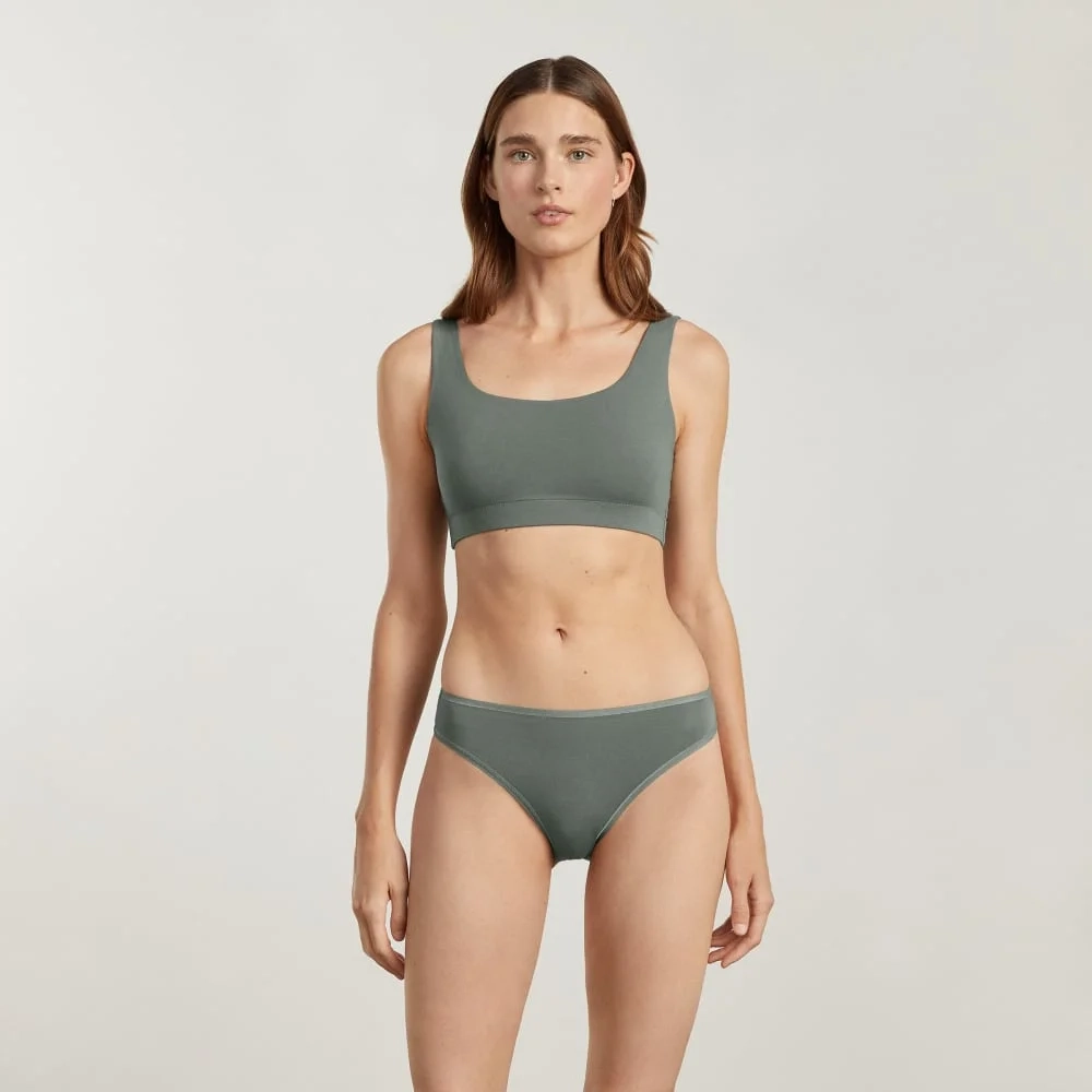 The Cotton High-Rise Bikini | Dark Sage (2)