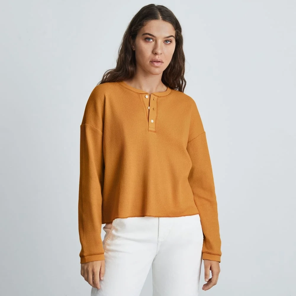 The Organic Cotton Waffle Henley | Burnt Orange (2)