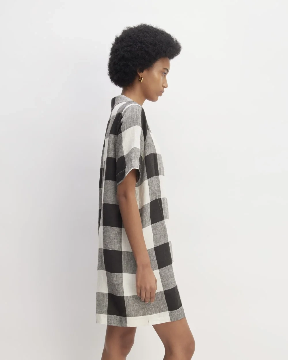 The Shirtdress in Linen | Bone / Black Check (3)