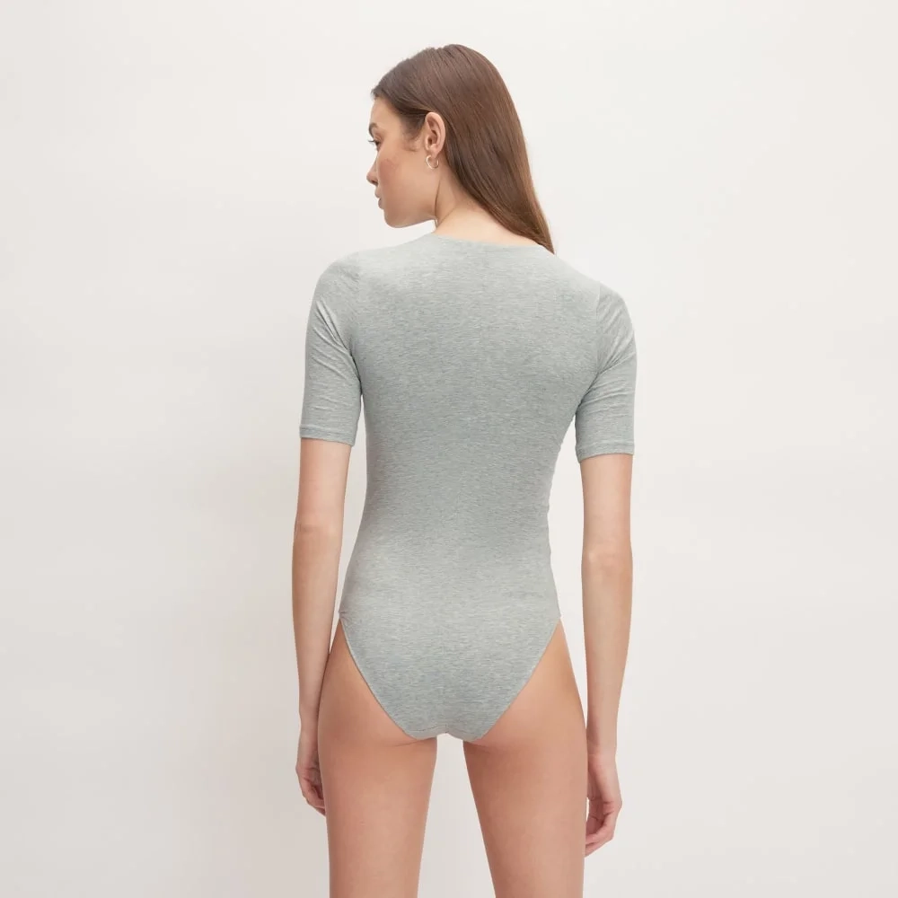 The Short-Sleeve Crew Neck Bodysuit | Heathered Grey | Bikini (3)
