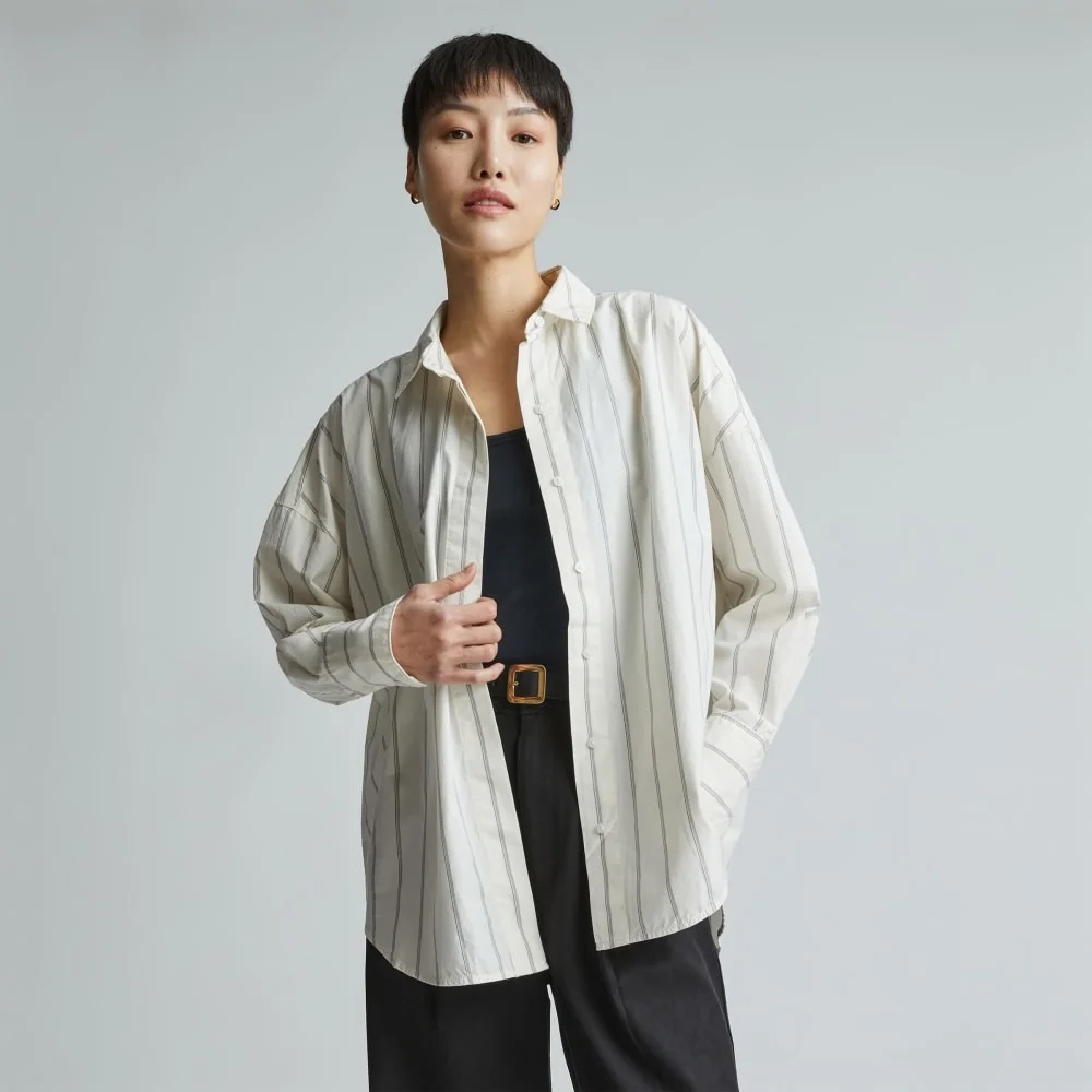 The Oversized Poplin Shirt | Black / Canvas Tan