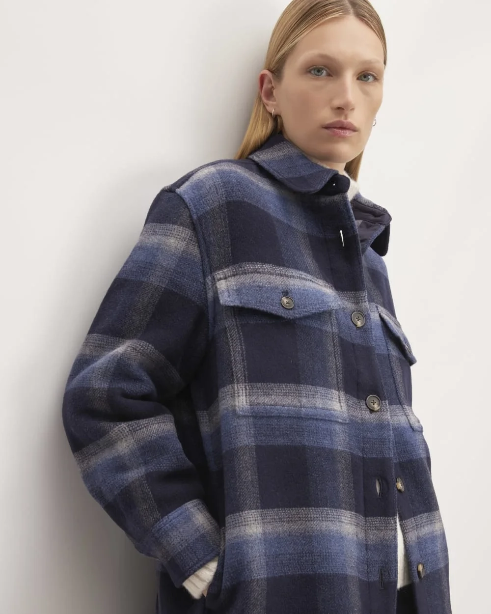 The Italian ReWool® Oversized Shirt Jacket | Navy / Shadow Plaid (5)
