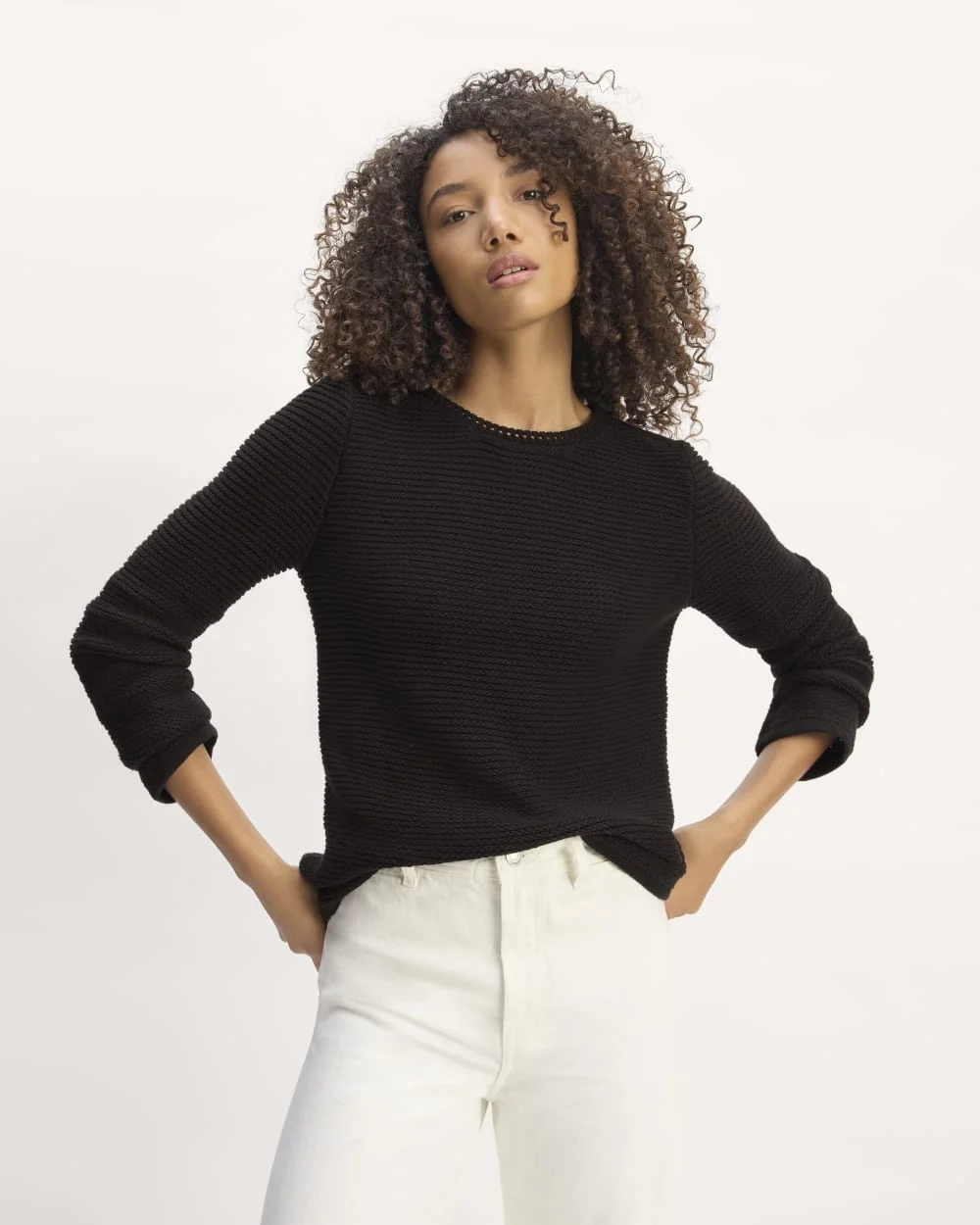 The Organic Cotton Open-Stitch Crew | Black (3)