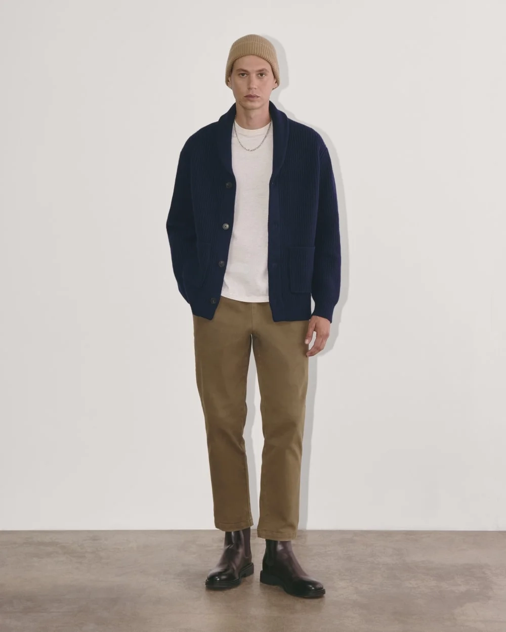 The Felted Merino Shawl Collar Cardigan | Deep Navy (4)