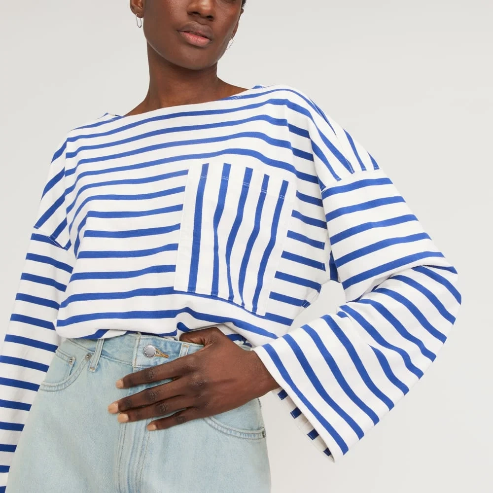 The Premium Weight Oversized Pocket Tee | Canvas Tan / Mazarine Blue (3)