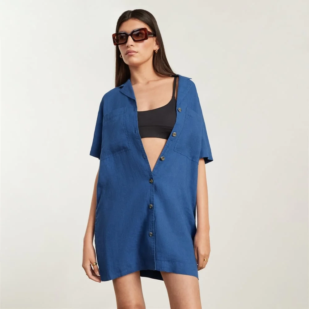 The Linen Workwear Dress | Deep Blue (3)