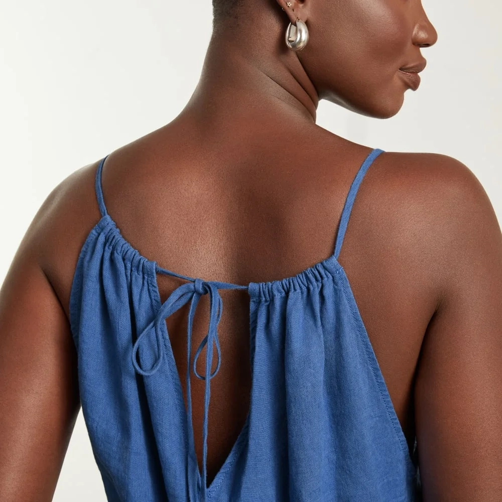 The Linen Shoestring Jumpsuit | Deep Blue (3)