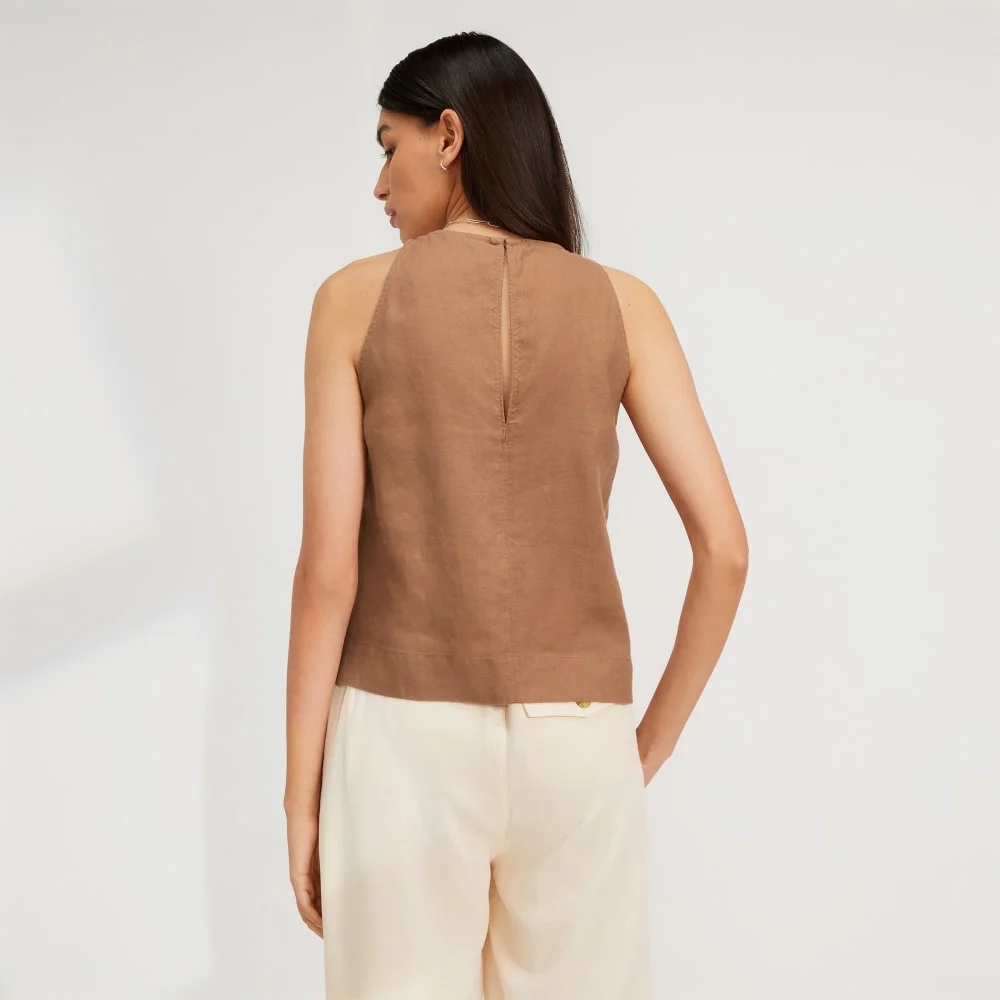 The Linen High-Neck Tank | Carob Brown (3)