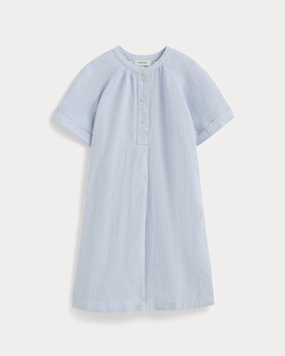The Popover Dress in Linen | Sky Blue / White (4)