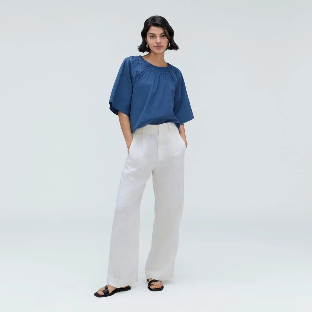 The Seersucker Gathered Tee | Deep Blue (5)
