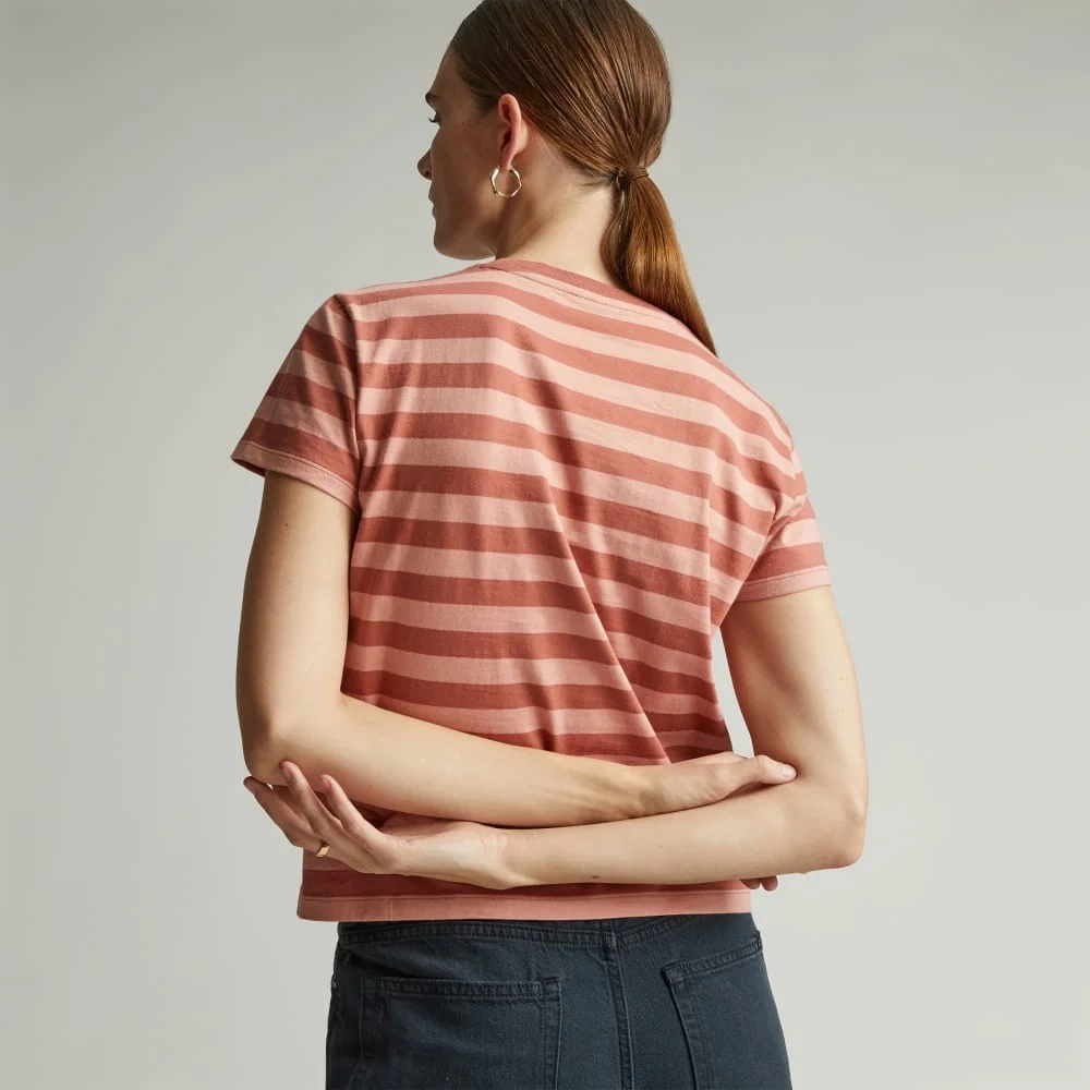 The Box-Cut Tee in Essential Cotton | Redwood Stripe | No Pocket (3)
