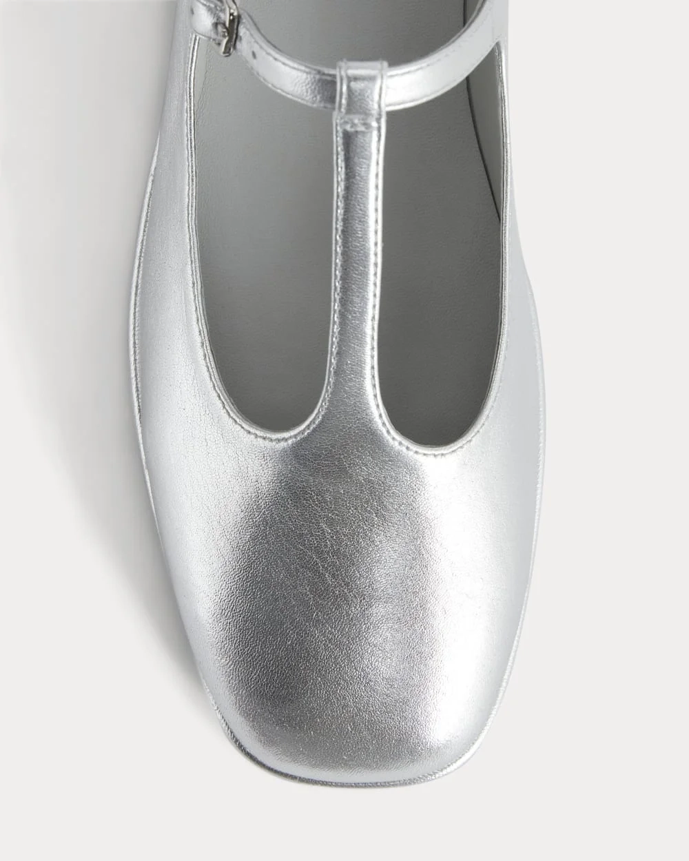 The Leather T-Strap Flat | Silver (3)