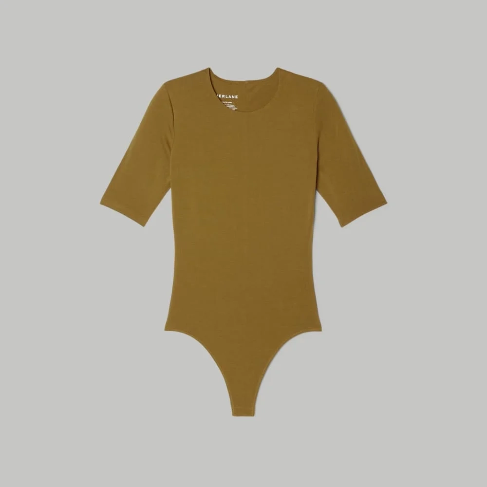 The Short-Sleeve Crew Neck Bodysuit | Tapenade | Thong (4)