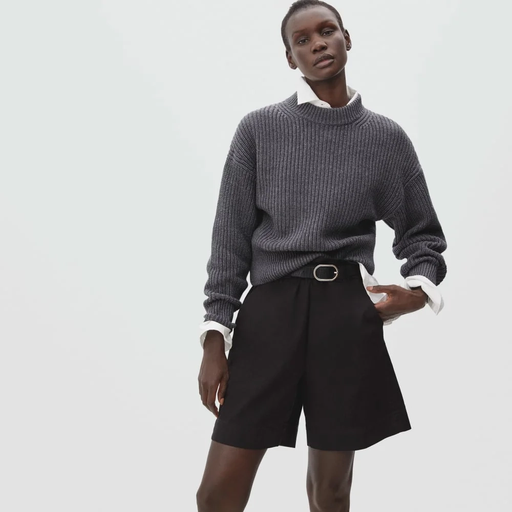 The Texture Cotton Crew | Heathered Charcoal Contrast Trim (2)