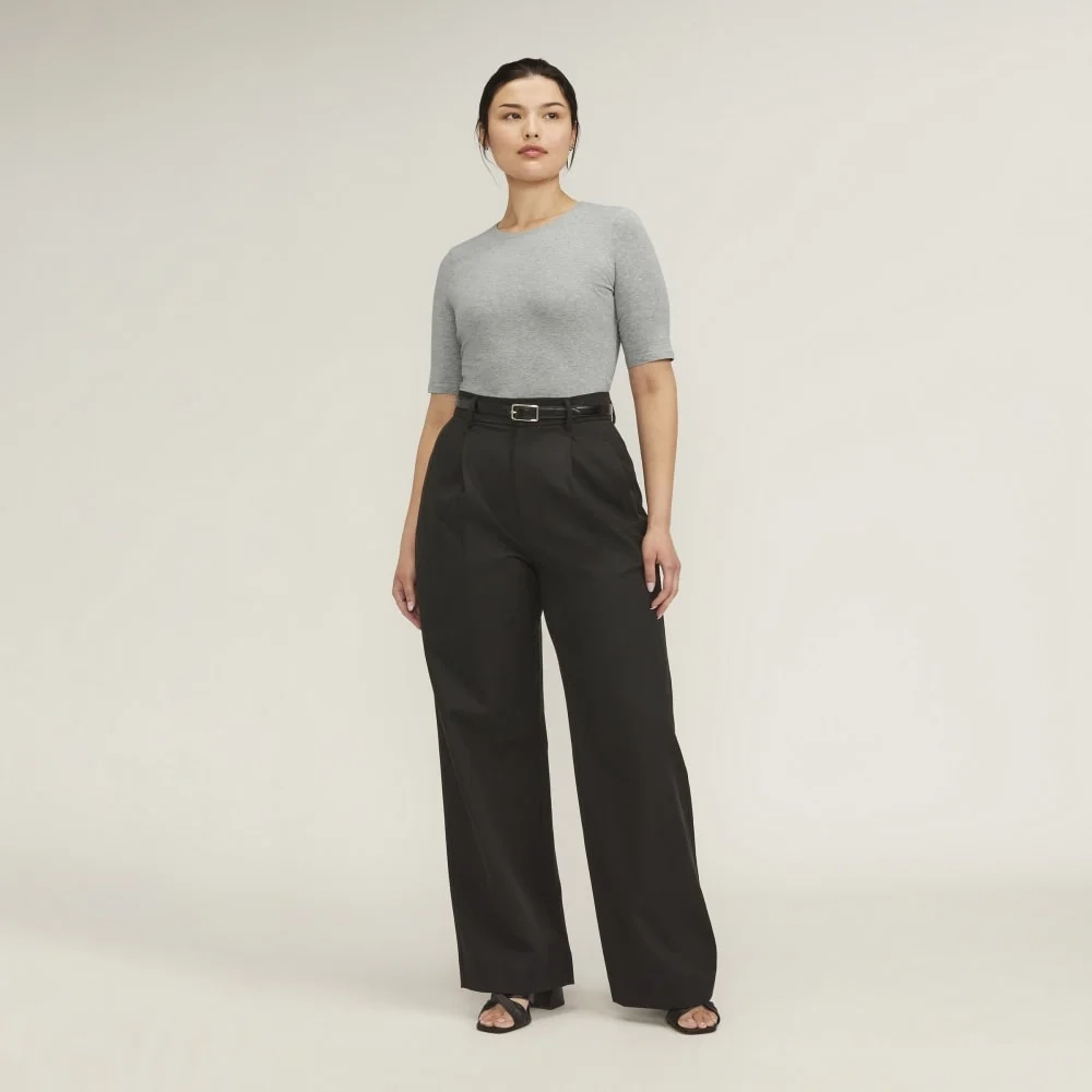 The Short-Sleeve Crew Neck Bodysuit | Heathered Grey | Thong