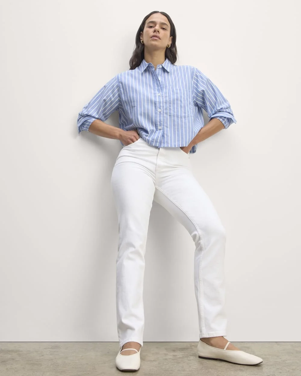 The Way-Short Shirt in Silky Cotton | Mariner Blue / White (3)