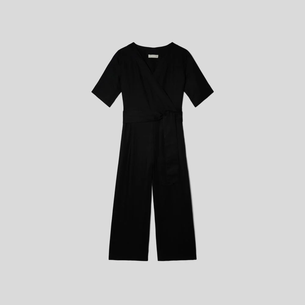 The Wrap Jumpsuit in Linen | Black (3)