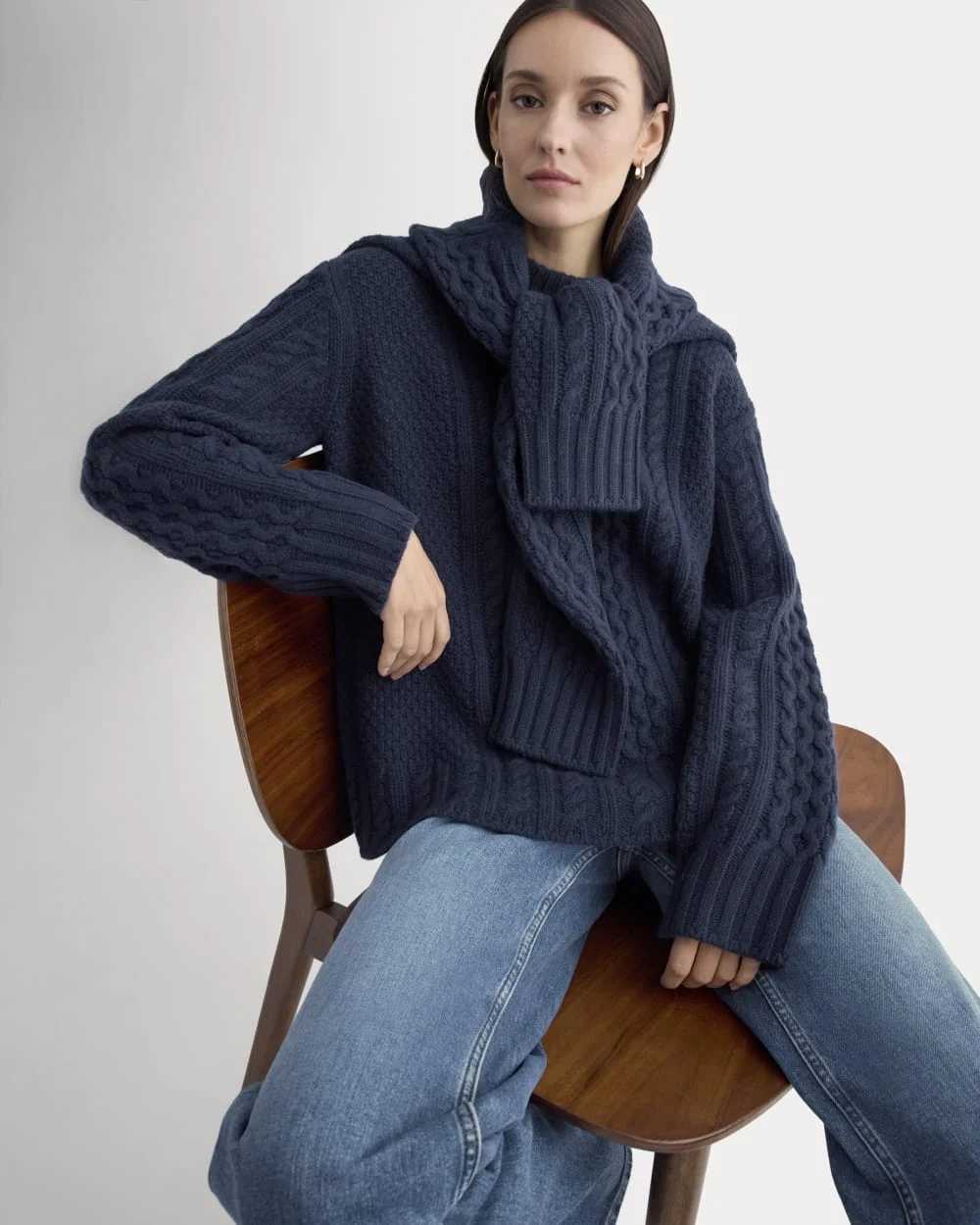 Cable Sweater in Luxe Merino | Navy (6)