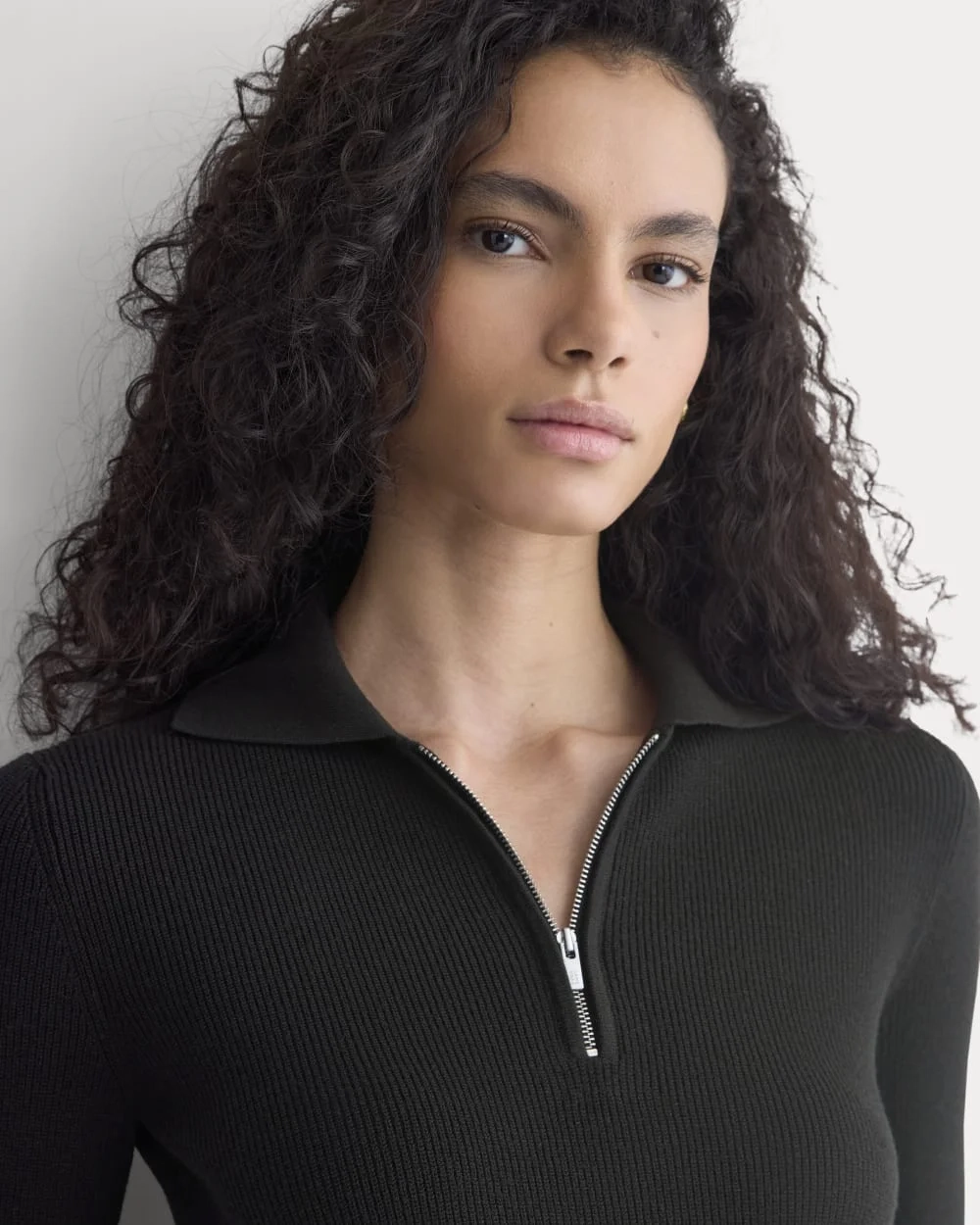 Knit Quarter-Zip Polo Dress | Black (3)