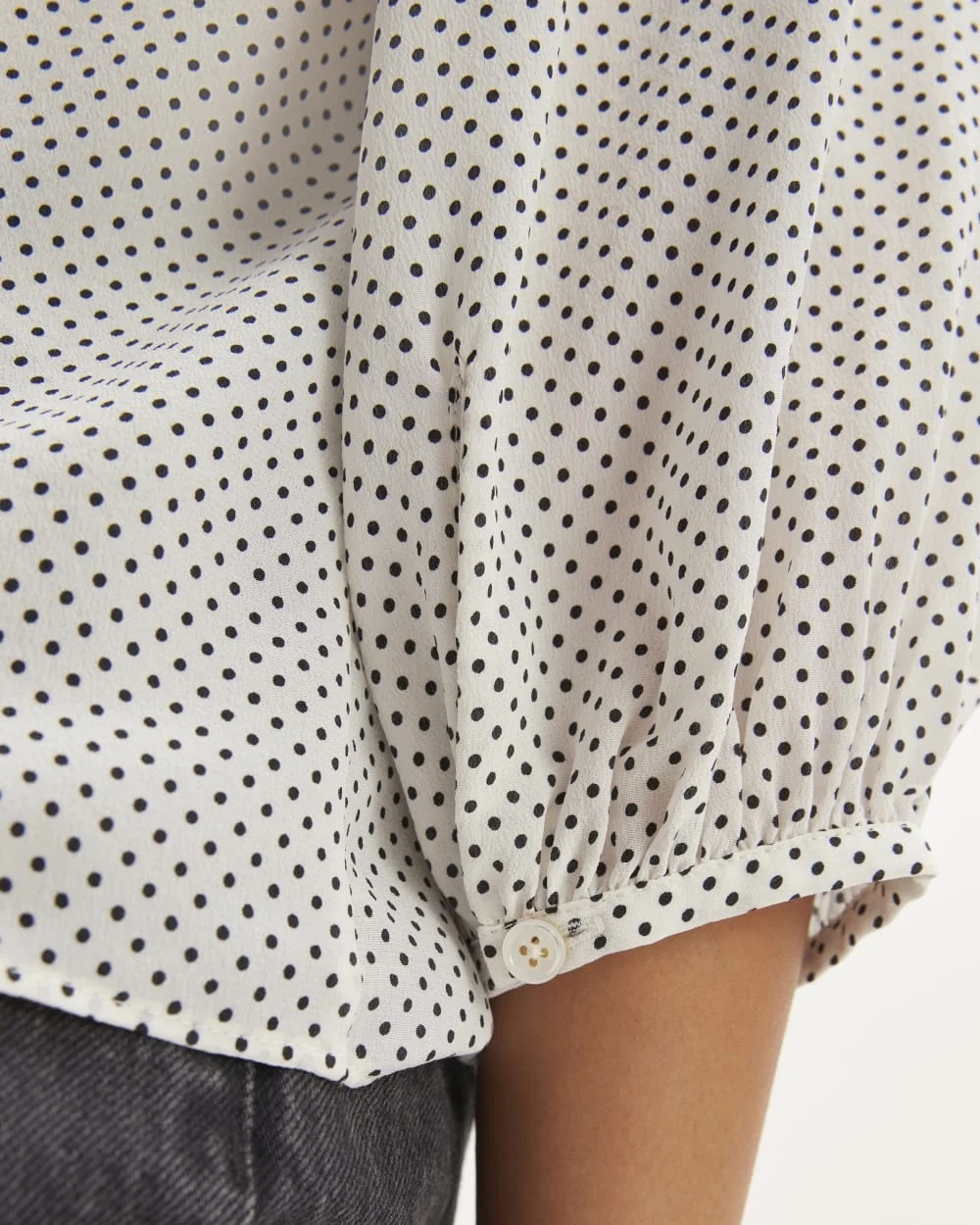 The Washable Clean Silk V-Neck Top | Bone / Black Polka Dot (6)