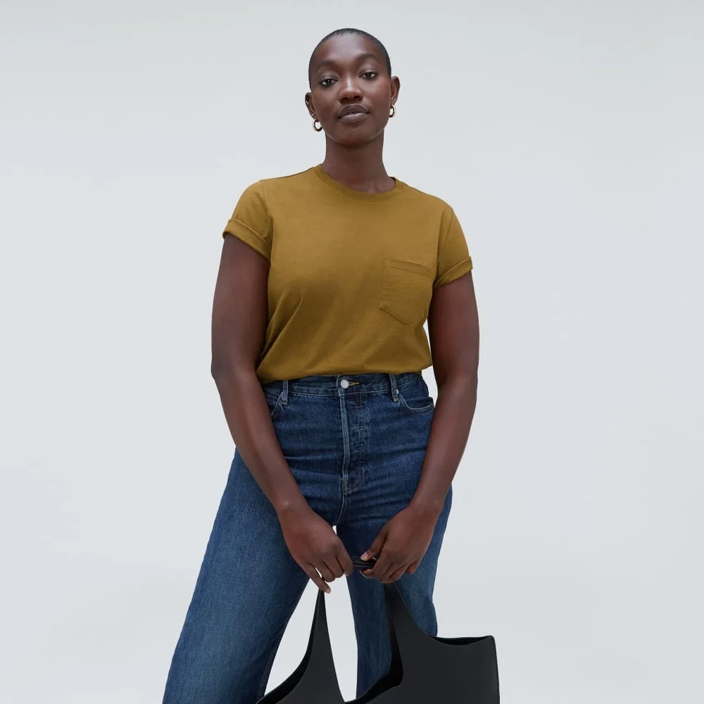 The Box-Cut Tee in Essential Cotton | Tapenade | Pocket (2)