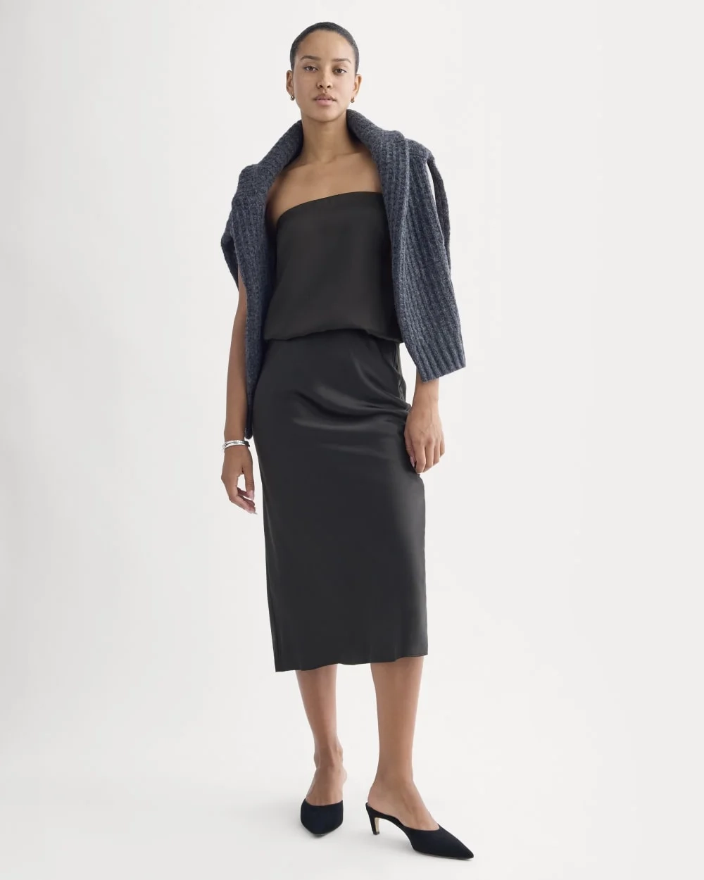 Thin Strap Cami in Silk Charmeuse | Black (5)