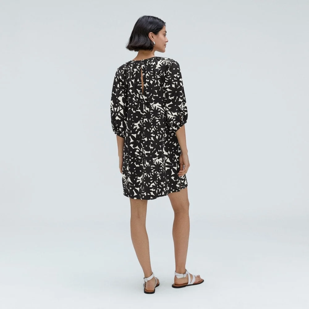 The Seersucker Puff Sleeve Dress | Black / Canvas Floral (3)