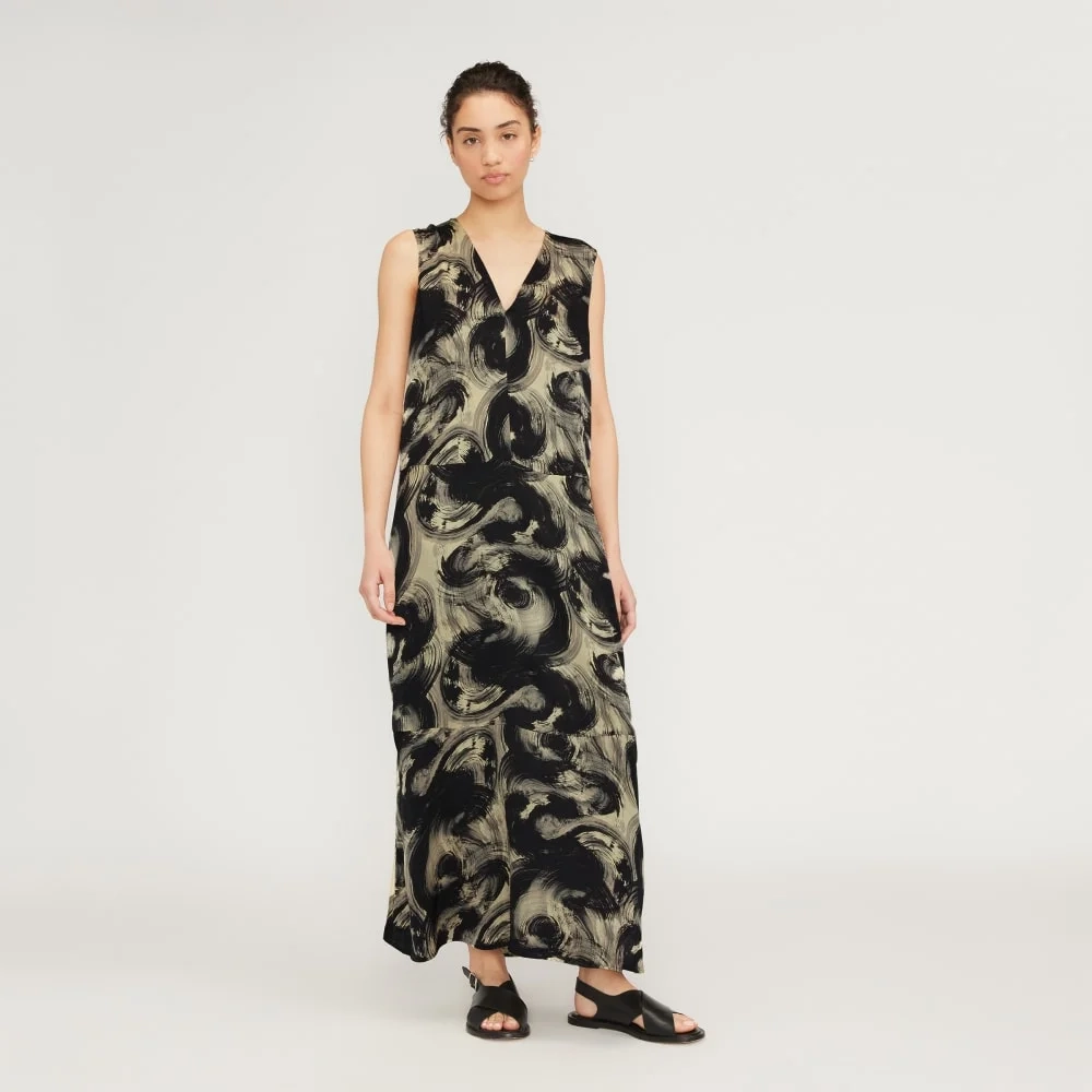 The Satin V-Neck Maxi Dress | Pale Yellow / Black