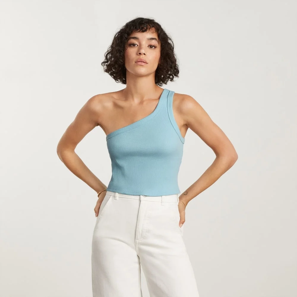 The Ribbed One-Shoulder Tank | Ice Blue (3)