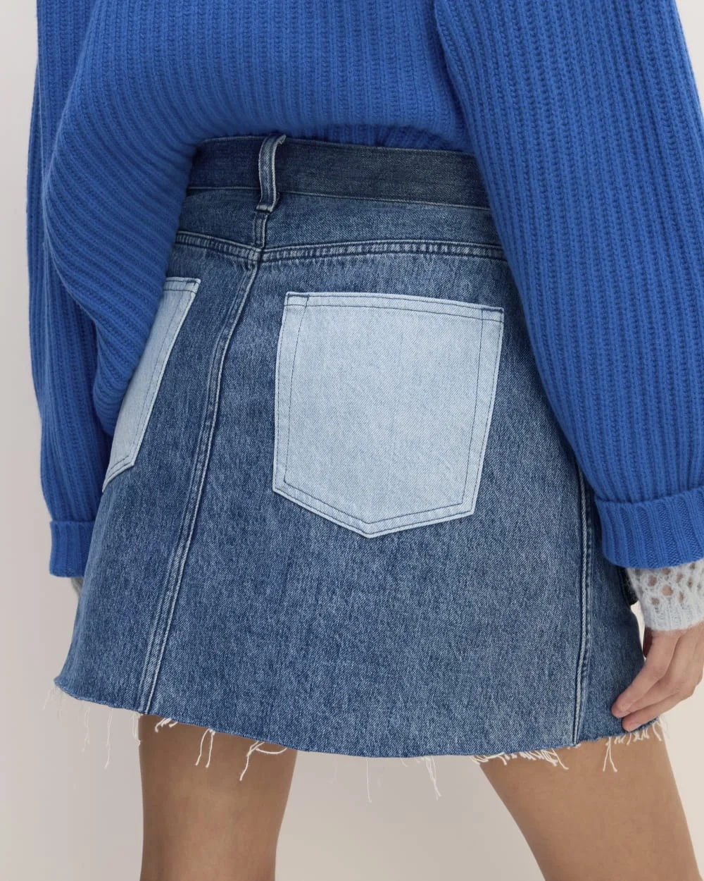 The Everlane x Marques' Almeida Denim Patchwork Mini Skirt | Diamond Blue (6)