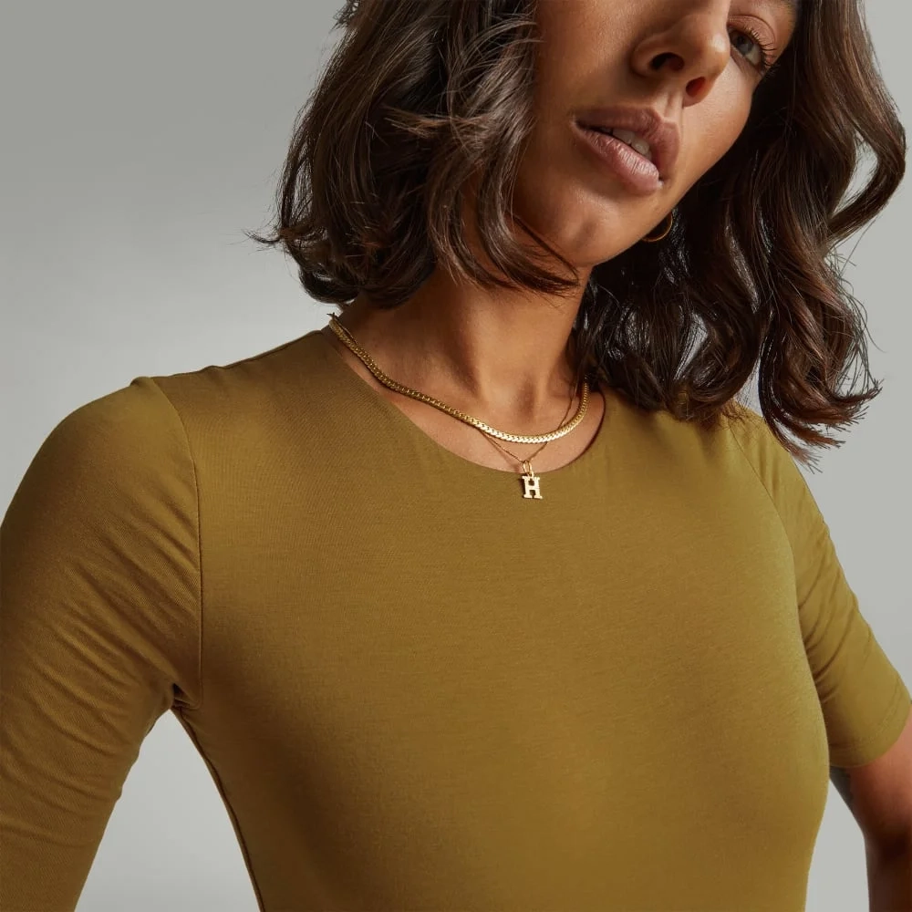 The Short-Sleeve Crew Neck Bodysuit | Tapenade | Bikini (3)