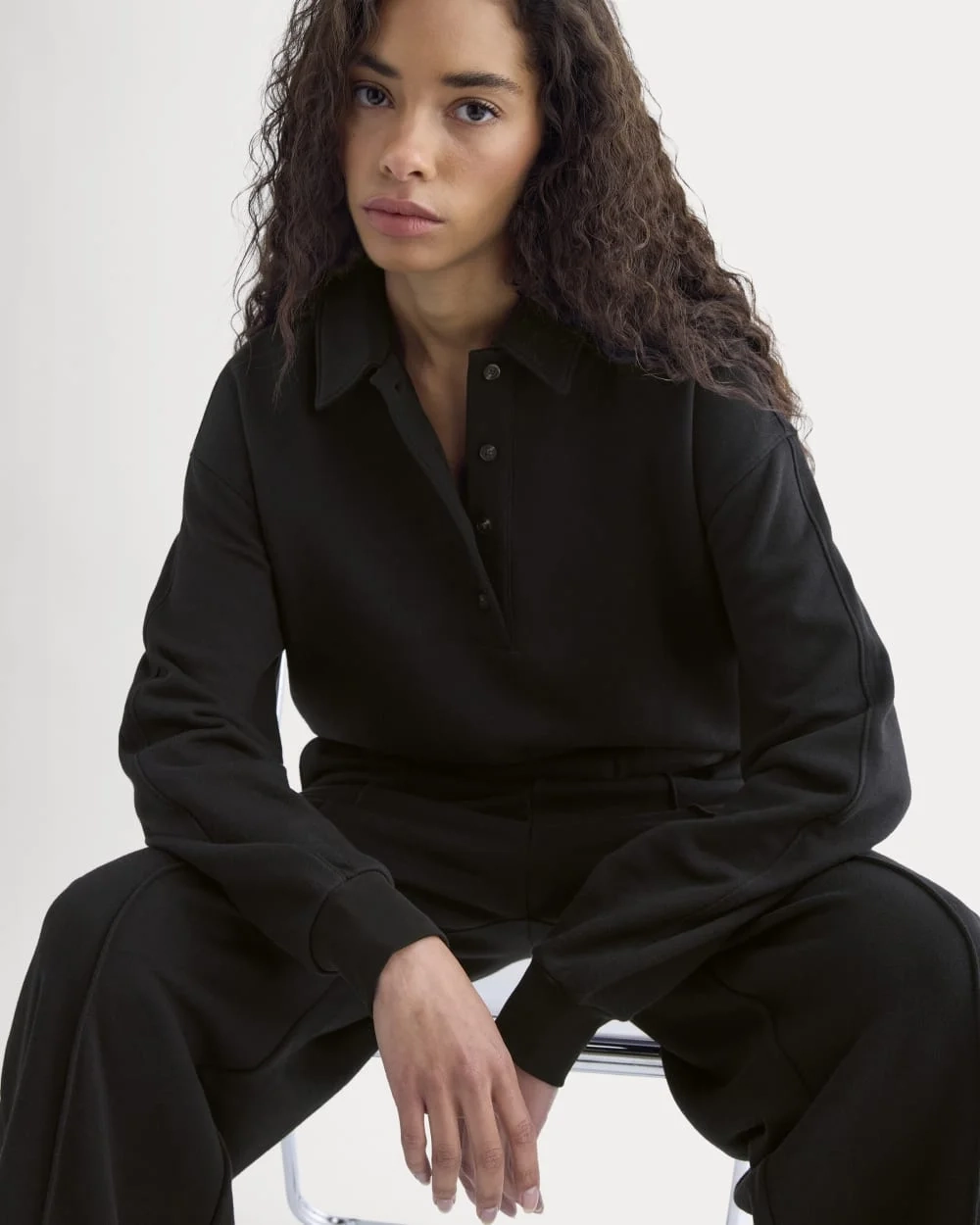 Lightweight Terry Polo Sweatshirt | Black (4)