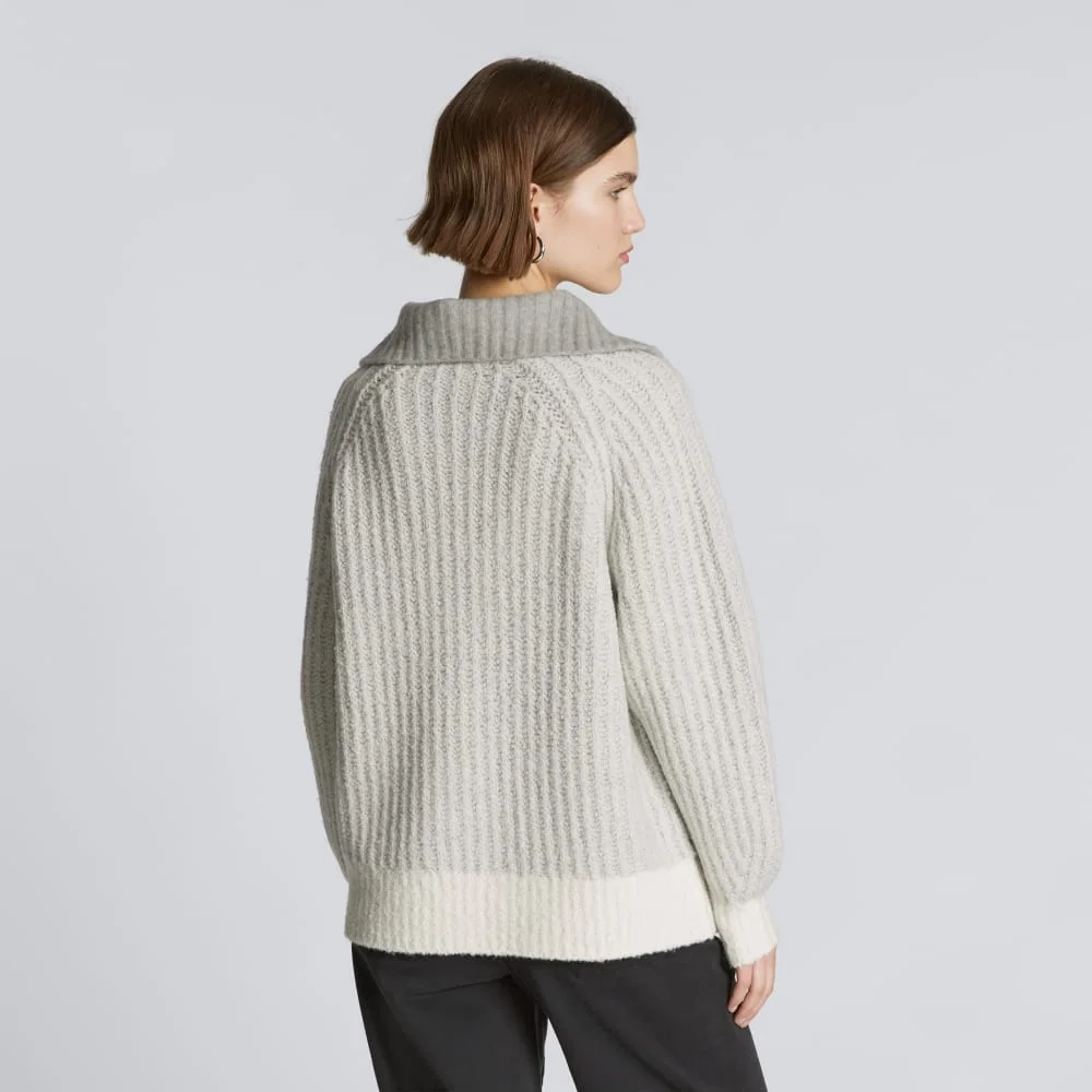 The Luxe Teddy Oversized Half Zip Sweater | Canvas Tan / Heather Grey (5)