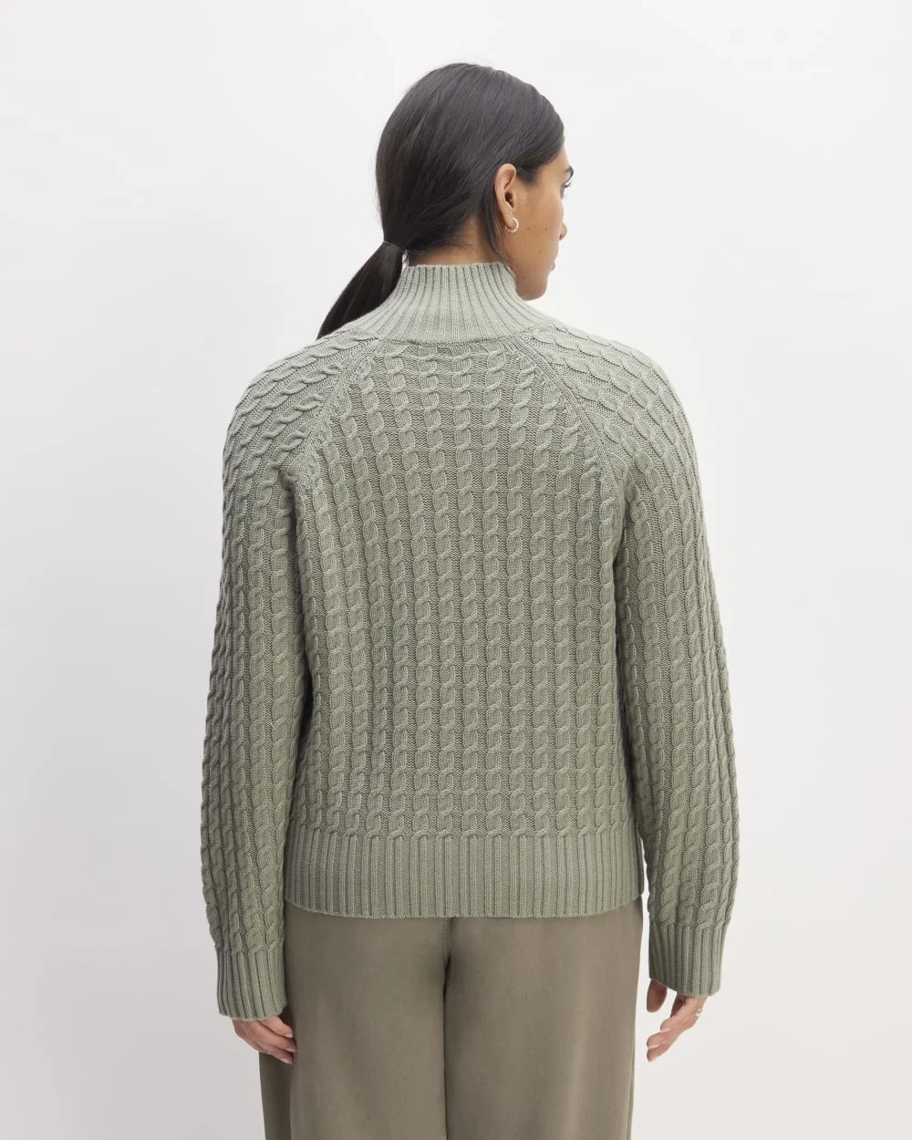 The Cotton Merino Cable Turtleneck | Sage Green (2)